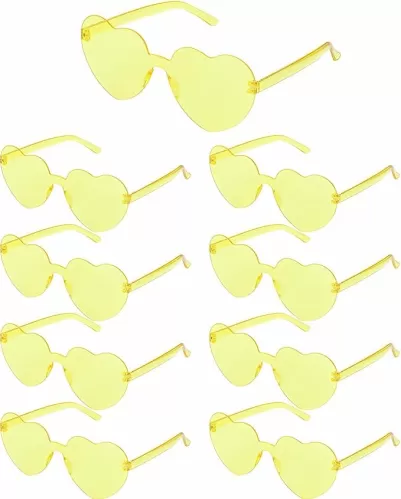 9 Pairs Heart Glasses Heart Shaped Frameless Sunglasses Trendy Transparent Color Party Sunglasses
