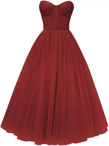 A-line Pleated Tulle Prom Dress for Women, Sleeveless, Midi, Sweetheart Neck, Plus Size