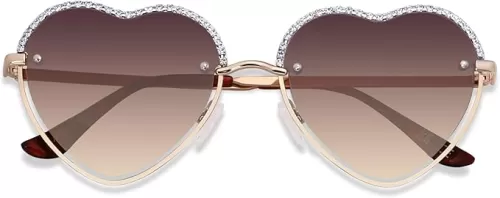 ANDWOOD Trendy Heart Shaped Sunglasses Womens Rhinestone Love Eye Sun glasses Metal Lovely Fashion Diamond Sunnies