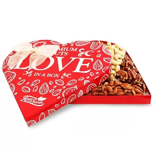 Anna and Sarah Premium Mixed Nuts Large Size Heart Shaped Gift Basket, Walnut-Almond-Cashew-Oregon Hazelnut-Apricot Seed-Pecan For Christmas-Birthday Party-Mom -Dad Everyone