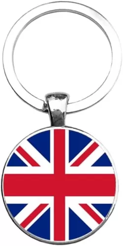 Art Attack British Flag Keychain, United Kingdom England English Union Jack Great Britain Map Country History Love Heart Key Chain (Silver)