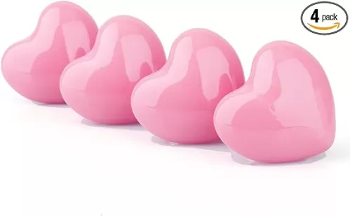 Azude Heart Shaped Ceramic Cabinet Knobs, Pink Drawer Pulls for Girls Bedroom, Cute Dresser Handles, Kids Room Hardware, Bathroom Vanity Door Pulls, Single Hole Installation, 4 Pack with Screws