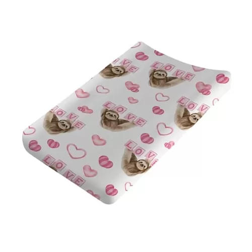 Baby Sloth Love Hearts Changing Pad Covers for Girls 32''x16'' Baby's First Valentine's Day Animals Unisex Fitted Change Table Pad Covers Comfort Soft Breathable Baby Diaper Changing Table Mats