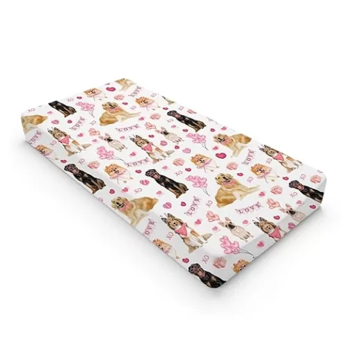 Baby's First Valentine Dogs Changing Pad Covers Dogs Love Hearts Diaper Change Table Sheets for Boys Girls Dogs Lovers Gift Soft Stretchy Fitted Diaper Changing Table Mats Cover 32''x16''