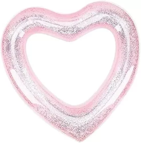 BESPORTBLE Glitter Heart Inflatable Swim Ring Fun Pool Float for Beach Lake and Pool Lightweight and Portable Heart Shaped Swimming Float for Beginners