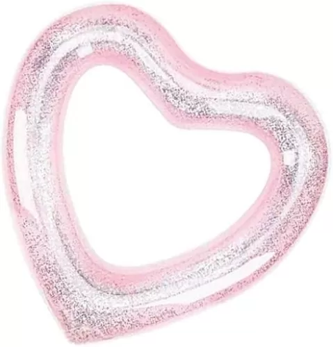 BESPORTBLE Glitter Heart Shaped Pool Float Inflatable Swimming Ring Fun for Beach Parties Pools Lightweight Portable Design for Beginners Water Fun Activities
