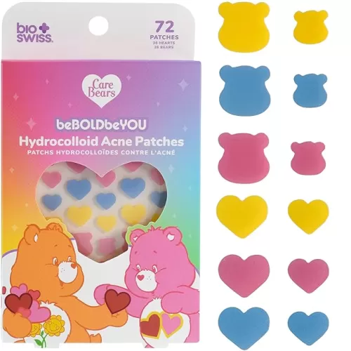 BioSwiss Pimple Patches, Care Bears Heart and Bear Shaped Acne Patch for Zits and Blemishes, Hydrocolloid Spot Stickers for Face and Skin, 72 Count