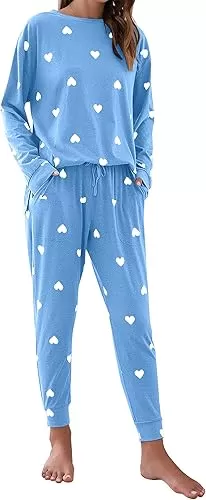 Blooming Jelly Womens Cute Pajama Sets Long Sleeve Heart Printed Lounge Set Pockets Two Piece Outfits 2025