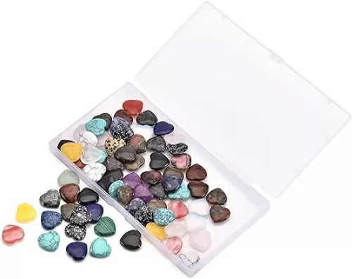BODANCE 72 PCS Heart Shaped Healing of Worry Stones Crystal of Love Pocket Stone for Balance 0.6 Inch Gemstone for DIY Necklace Bracelets Keychain Gift for Women Men