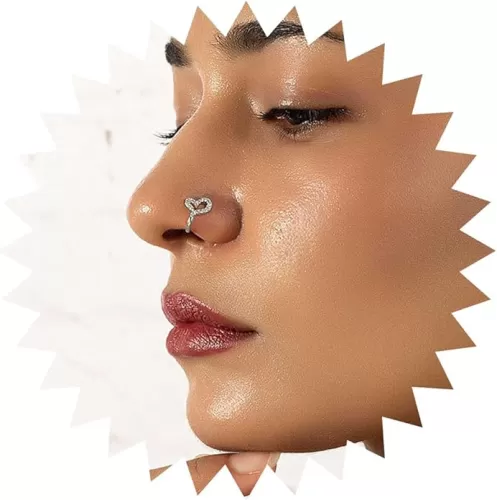 Boho Crystal Heart Nose Ring Gold CZ Cuff Septum U Shaped Clip On Stud Hoop Piercing Jewelry for Women