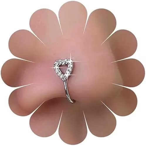 Boho Crystal Heart Nose Ring Gold Rhinestone Heart Fake Nose Ring Hollow Heart Clip On Nose Ring Heart Love Fake Septum Nose Ring U Shaped Non Pierced Nose Ring Hoop Jewelry for Women