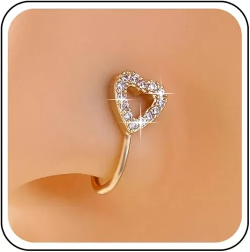 Boho Crystal Heart Nose Ring Hoop Gold Cz Heart Nose Ring Stud Small Nose Studs Tiny Piercing Nose Hoop Nose Piercing Jewelry for Women and Girls