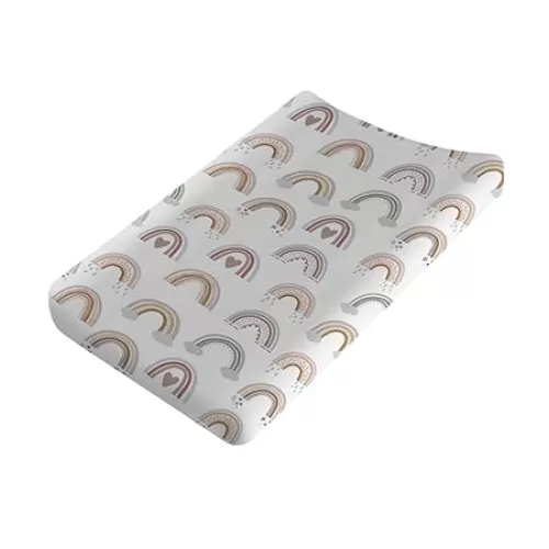Boho Rainbows Hearts Baby Changing Pad Covers for Boy Girl 32''x16'' Colorful Rainbow Clouds Stars Fitted Diaper Change Table Mats Rainbow Lovers Gift Soft Breathable Nursery Cradle & Bassinet Sheets