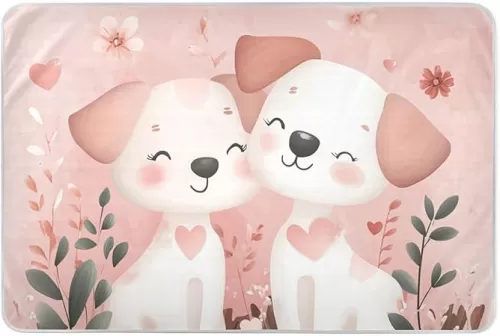 Cartoon Love Heart Shaped Dog Diaper Mats Water Resistant Diaper Changing Mat Anti-Lip Bed Liners for Infant Toddler , 52" L x 34" W