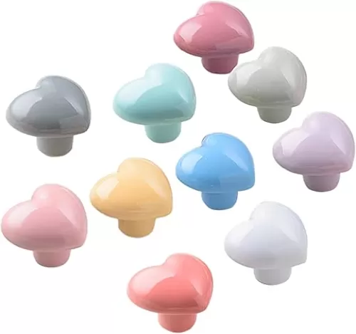 Ceramic Drawer Knobs Heart Shape Colorful Heart Cabinet Dresser Pulls Handles with 3 Sized Screws, Kitchen Furniture Knobs for Closet Cupboard Wardrobe (Mixed Color, 10 Pack)