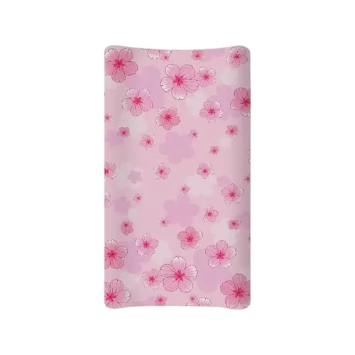 Changing Pad Covers for Boys Girls, Cherry Blossom Printed Diaper Changing Table Pad Cover Soft Comfy Changing Mat Cover for 32"x16" Contoured Pad