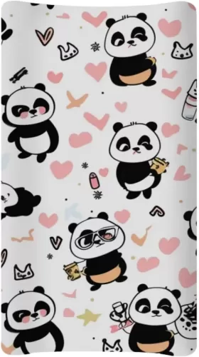 Changing Pad Covers for Boys Girls, Heart Panda Diaper Changing Table Pad Cover Soft Breathable Changing Mat Cover for 32''x16" Cute Birthday Gifts for Baby