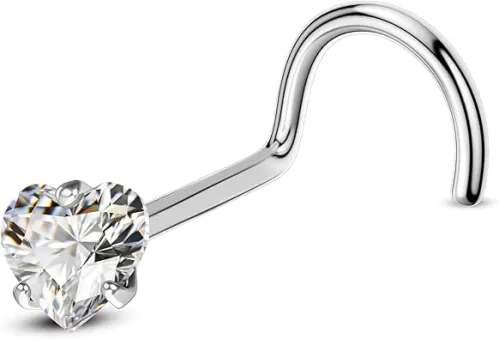 COCHARM G23 Titanium Nose Stud Star Heart 20g Nose Piercing 3mm Clear CZ Nose Ring Stud For Women Men 20g Surgical Steel Screw Nose Stud Nose Corkscrew