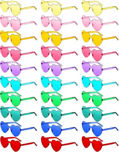 Colzzy 30 Pairs Sunglasses Heart Shaped Glasses Bulk for Women Colorful Bachelorette Party