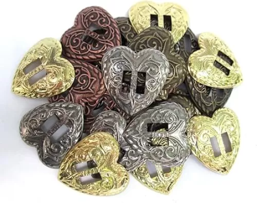 Conchos Western Heart Shape; Mixed Finishes, Slotted; 24 Pieces