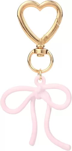 Cute Bow Keychain for Women, Pink Gold Heart Key Chain Bag Charm Aesthetic Bow Knot Key Ring Charm Gift Accessories for Purse, Handbag, Backpack, Wallet, Car Keys
