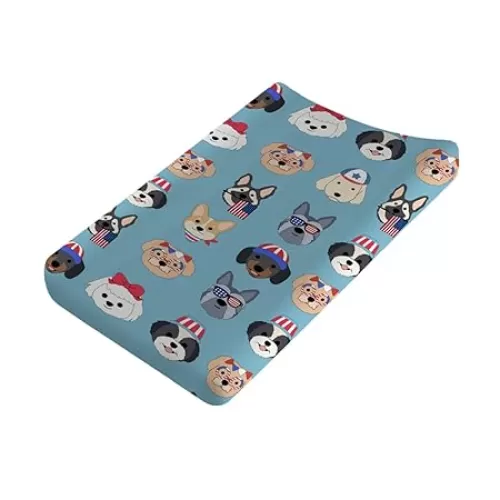 Cute Patriotic Dogs Baby Changing Pad Covers for Boy Girl 32''x16'' 4th of July Puppies Flags Fitted Diaper Change Table Pad Sheets Dogs Lovers Gift Soft Breathable Nursery Baby Changing Table Mats