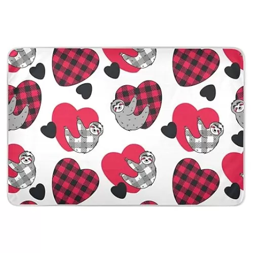 Cute Sloth Hanging on Heart Change Mat, Diaper Changing Pads for Baby, 3Layers Waterproof Change Pad Foldable Absorbent Mats for Women, Reusable Incontinence Underpads for Patient 34''x52''