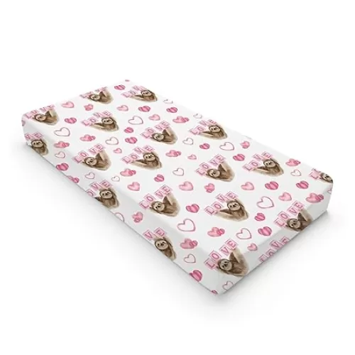 Cute Sloth Love Baby Changing Pad Cover for Girls 32''x16'' Baby's First Valentine's Day Animal Hearts Unisex Fitted Diaper Change Table Sheets Comfort Soft Breathable Baby Changing Table Mats
