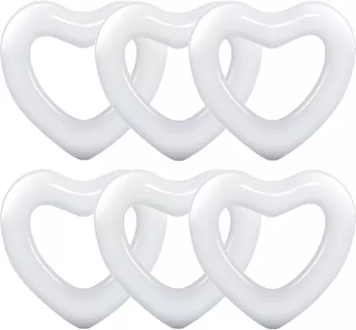 Deekin 47.3 x 39.4 Inch White Heart Pool Floats Adult Size Inflatable Pool Floatie for Bachelorette Party Swim Tube Rings for Wedding Bride Decoration Beach Swimming Floaty Fun Toy Raft Lounge, 6 Pcs