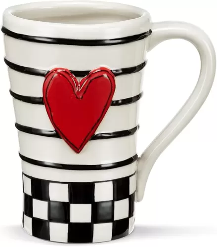 DEMDACO Checkered Red White Black Stripe 15 ounce Stoneware Coffee Cup Mug