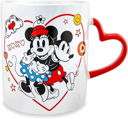 Disney Mickey and Minnie Mouse Love Icons Ceramic Mug With Sculpted Handle | Large Coffee Cup For Tea, Espresso, Cocoa | Holds 20 Ounces