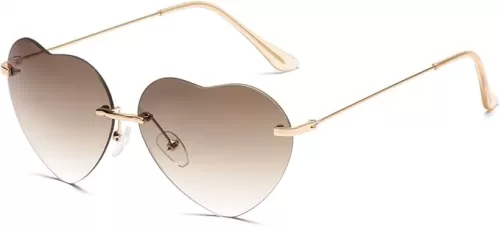 Dollger Heart Sunglasses for Women 70s Glasses Thin Metal Frame Lovely Heart Style Frameless Gradient Tea Lens