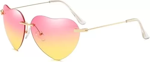 Dollger Heart Sunglasses for Women Thin Metal Frame Lovely Heart Style pink and yellow lens