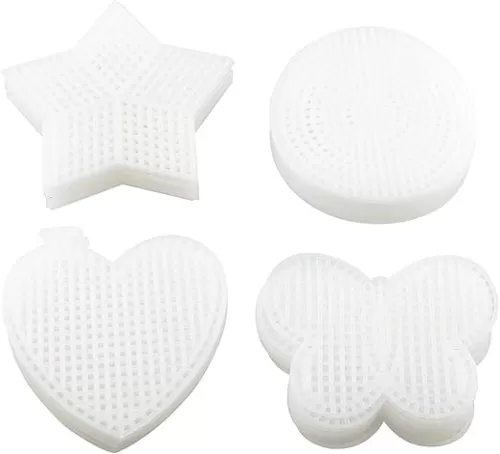 E-outstanding 40pcs 3Inch White Plastic Canvas Sheets for DIY Embroidery, Yarn Crafting, Knit and Crochet Projects with Star, Square, Heart, Circle Shaped