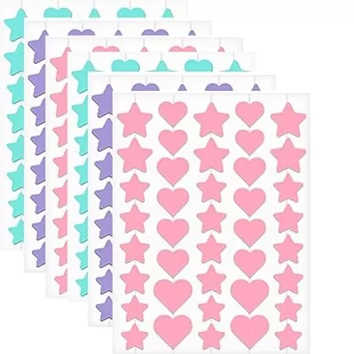 Face Star and Heart Shaped Acne Patches Hydrocolloid Acne Patches, 240 Hydrocolloid Dots, 3 Colors, Multiple Sizes, 2 Different Shapes - Cute Star and Heart Acne （6pcs）