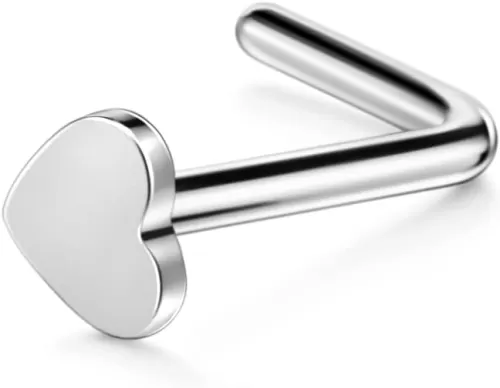 FANSING 20g Nose Rings L Shaped Nose Stud Surgical Steel Nose Studs for Women Men Heart Nose Rings Studs 20 Gauge Nostril Piercing Jewelry 1 Piece