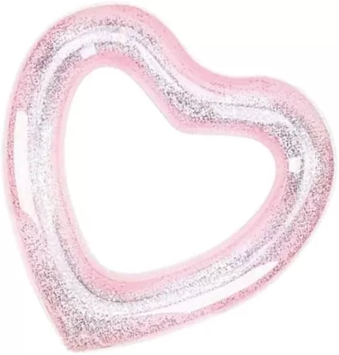 FAVOMOTO Sequin Swim Ring Love Heart Floats Inflatable Heart Pool Float for Summer Swimming Ring Beach Heart Pool