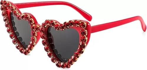 FEISEDY Heart Shaped Sunglasses for Women, Trendy Diamond Love Eyeglasses Fashion, Crystal Trim Jeweled Frame Party B2318
