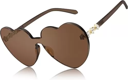 FEISEDY Women Rimless Heart Shaped Sunglasses Oversized One Piece Colored Love Glasses B2967