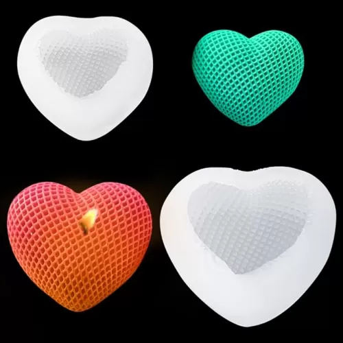 FineInno 2pcs 3D Heart Resin Mold, Grids Love Heart Silicone Molds for Candle Soap Making, Woven Love Epoxy Mould for DIY Bath Bomb Fondant Chocolate Cake Decor