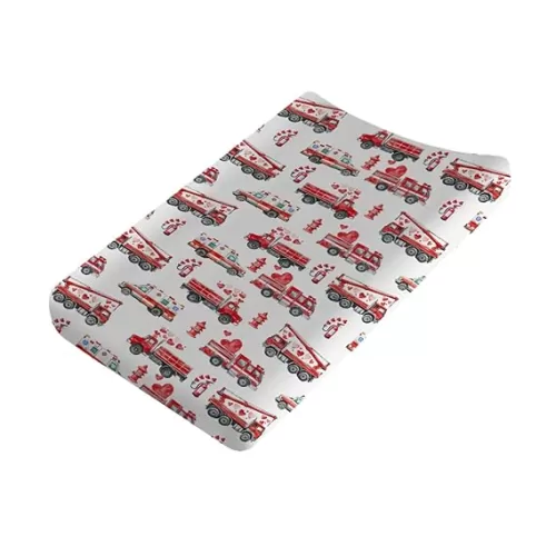 Fire Trucks Valentine Hearts Diaper Changing Pad Covers Boy Girl 32''x16'' Baby's First Valentine Fitted Baby Change Table Mats Fire Trucks Love Soft Breathable Nursery Changing Table Sheets