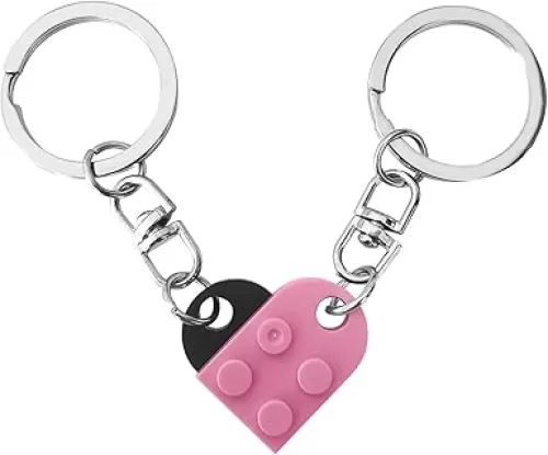 FORUBUS Heart Brick Keychain for Couple, Matching Assembled Heart Shape Brick Charm Keyring for Women Men Jewelry