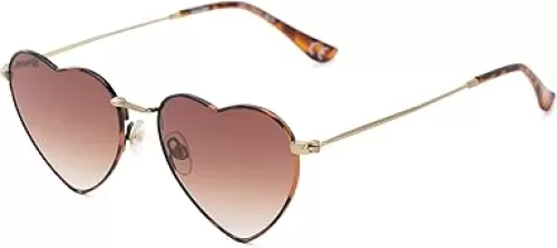 Foster Grant Sun Luv Only Love Here Heart Sunglasses, Gold, 54mm