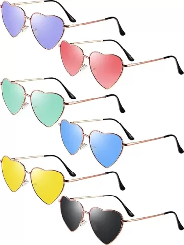 Frienda 6 Pairs Heart Shaped Sunglasses Vintage Heart Frame Multicolor Metal Retro Glasses Women Sunglasses for Summer