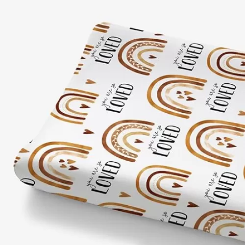 HawSkgFub You Are So Loved Rainbow Changing Pad Cover for Baby Girls, Brown Boho Heart Diaper Change Table Covers, Ultra Soft Stretchy Breathable Safe Snug Fitted Changing Mat Sheets Fit 32"/34" x 16"