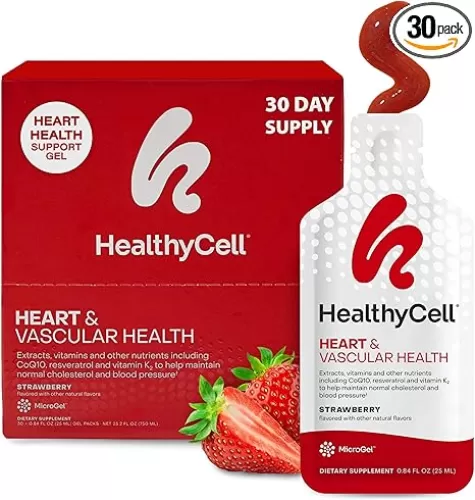 HealthyCell Heart & Vascular Health Daily Liquid Supplement - Blood Pressure & Cholesterol Support with Beet Root Powder, Resveratrol, CoQ10, Omega-3 & Vitamin K - 30 Gel Packs