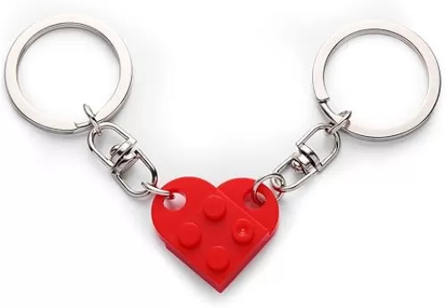 Heart Keychain Set, Red Brick Heart Keychain for Couples, 2Pcs Matching Valentines Gift