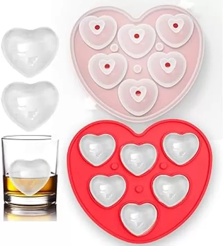 Heart-Shaped Ice Cube Trays with lid and bin - 6 Holes Silicone Heart Ice Cube Tray, Love Heart Shape Ice Cube Mold for Chilling Whiskey Cocktails Drinks Beverages Iced Tea & Coffee (red)