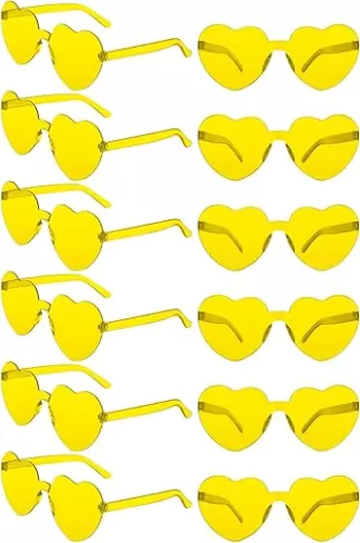 Heart Shaped Sunglasses, 12 Pcs Pink, Rimless Clear, Cute Heart Sunglasses, Colored