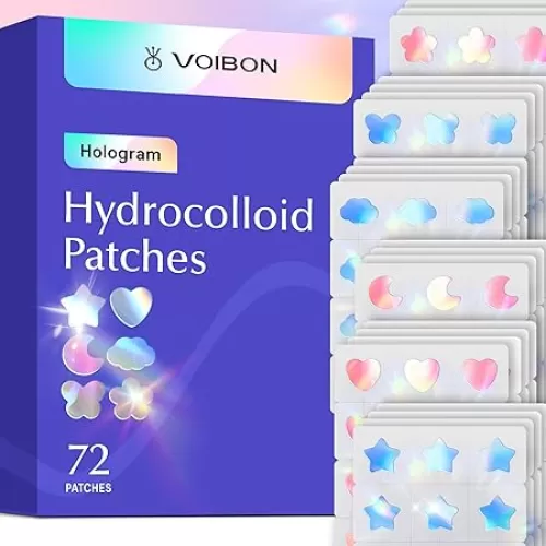 Hologram Pimple Patches for Face, Cute Hydrocolloid Acne Patches, Salicylic Acid & Tea Tree Colorful Star Spot Stickers, Zits & Blemish, Heart Moon Cloud Butterfly Flower Zit Patches (72 Count)